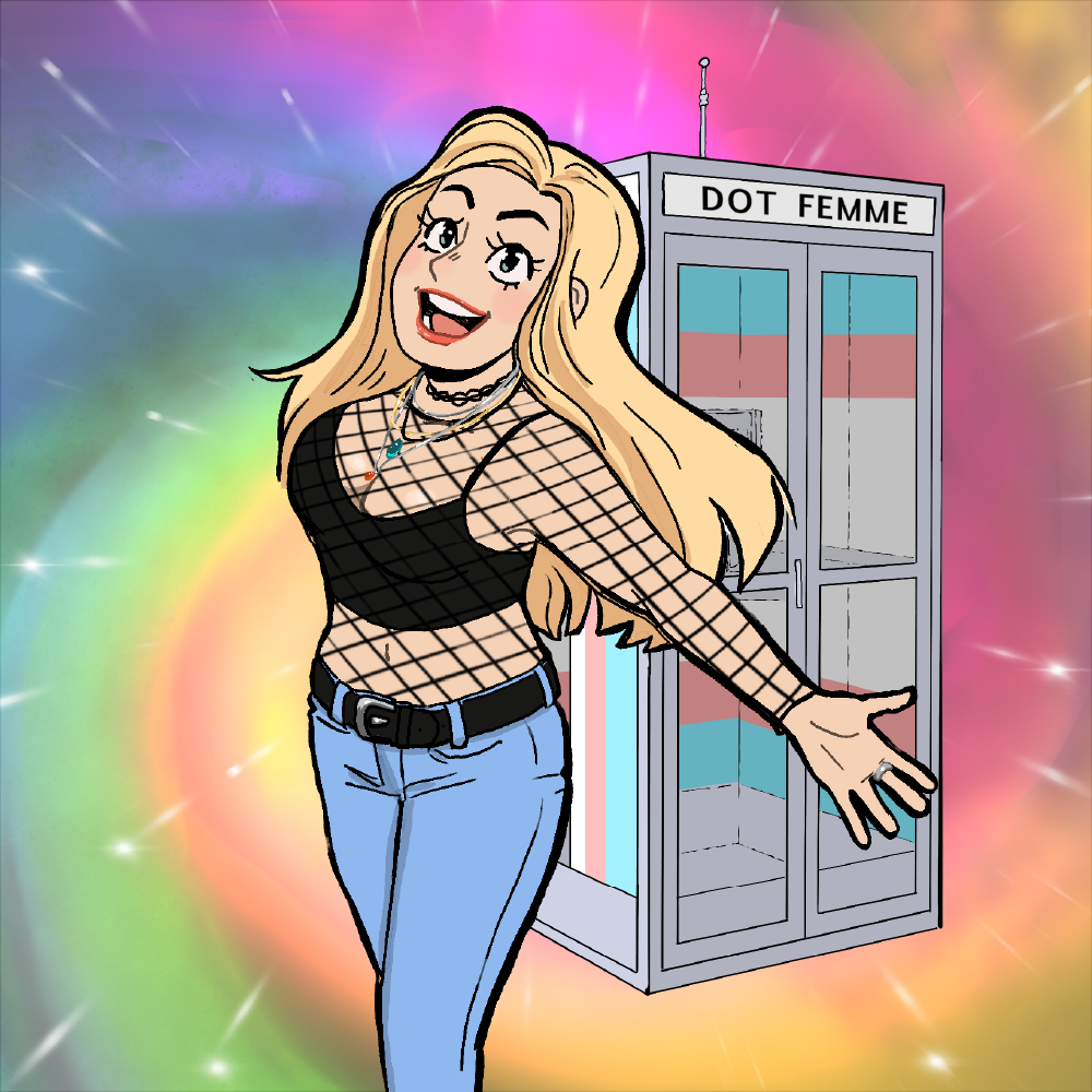 Illustration of Claire Michelle, co-host of the Dot Femme Podcast, by artist Cait Pratt.